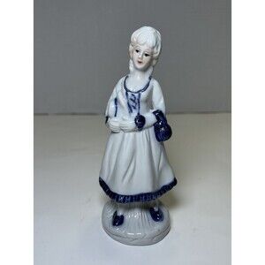Vintage Victorian/Colonial Porcelain Lady Figurine White/Blue